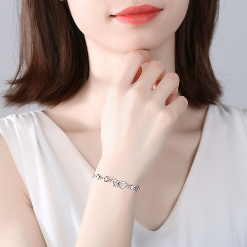 Shengli Jewelry S999 sterling silver heart-to-heart bracelet, simple and sweet hand jewelry, romantic silver jewelry, wholesale