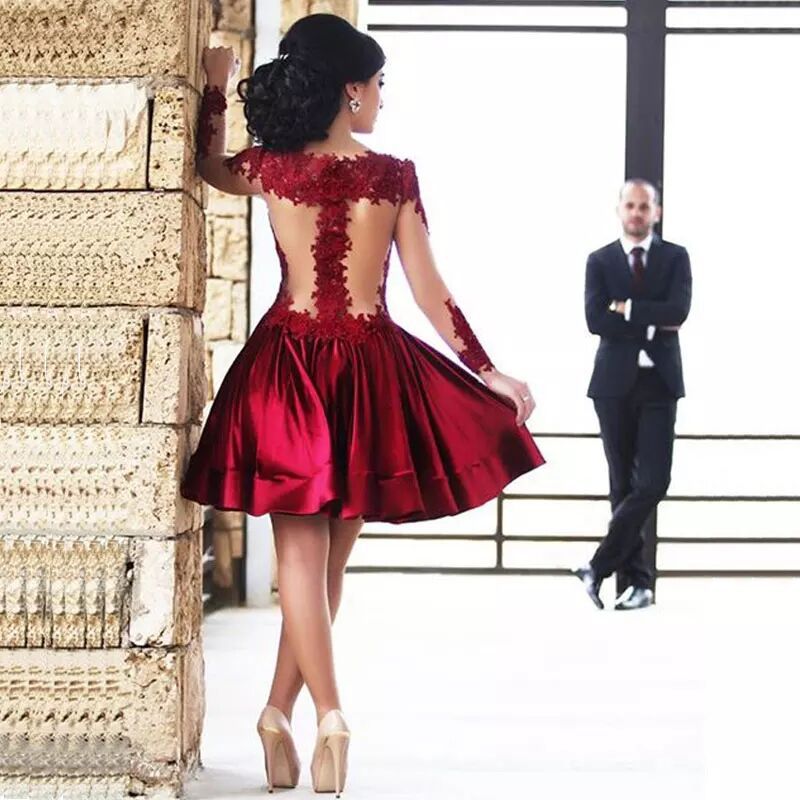 El Comercio exterior europeo y americano Amazon AliExpress deseo vino rojo cuello redondo encaje corto vestido de noche vestido de novia