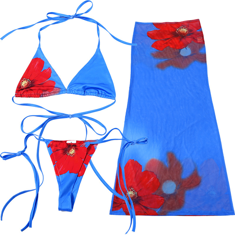 Women's Sexy Beach Colorful Flower 3 Pieces Set Tankinis Swimwear display picture 13