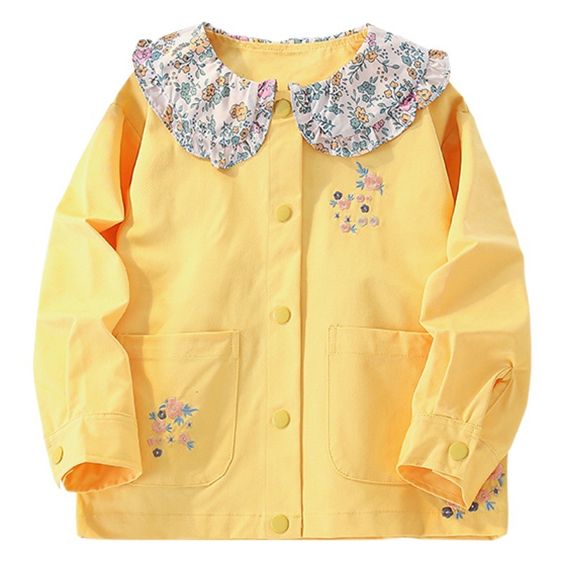 Malwee abrigo para niñas Primavera y otoño nuevos niños europeos y americanos medianos y pequeños estilo occidental niña bordada de manga larga para niños