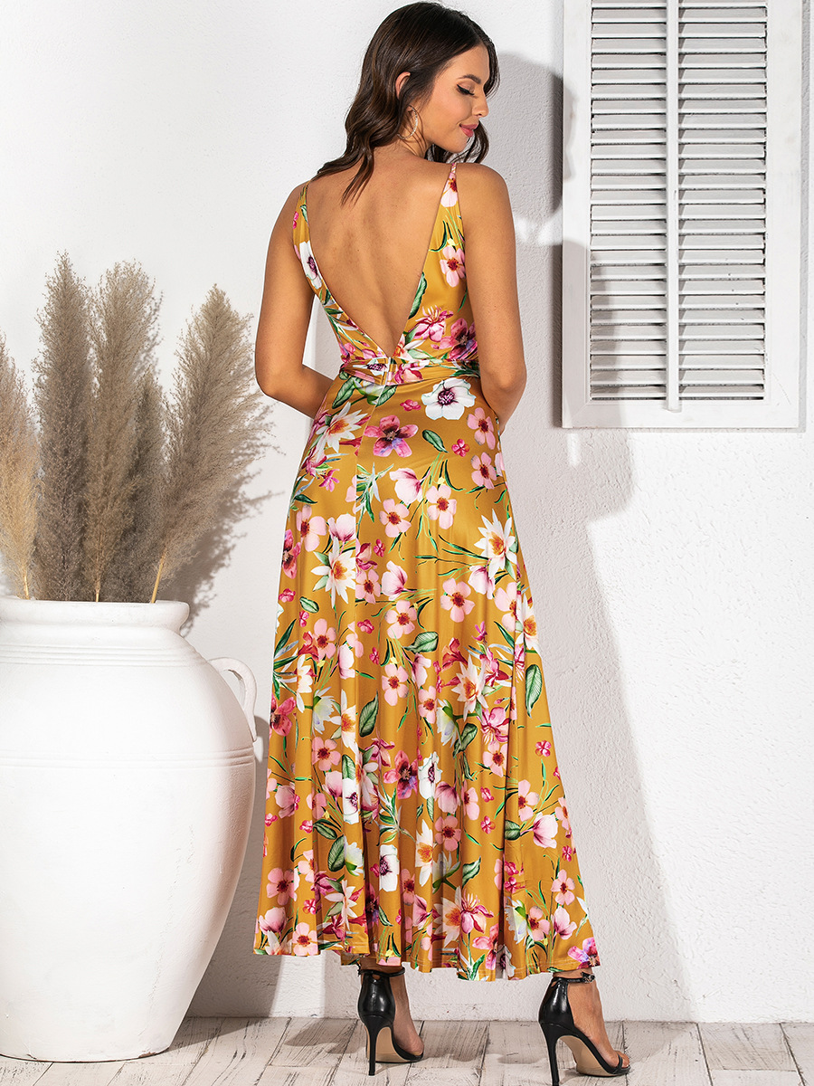 summer new V-neck printed beach long dress NSAL32426