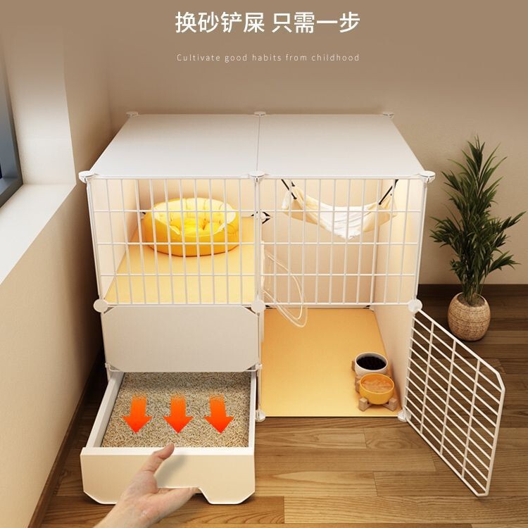 トイレ付き猫ケージ、家庭用屋内特大フリースペース、子猫暗号化2階建て猫ヴィラ猫ハウス巣|undefined