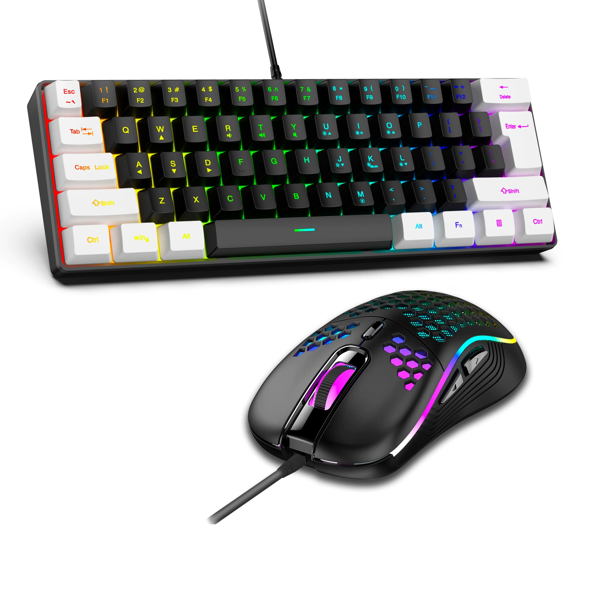 Набор клавиатура G61 — 61-клавишная механическая RGB проводная USB-клавиатура с мышью, ABS-пластик, белая/чёрная