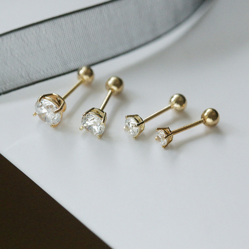 S925 Silver Earrings for Women, Exquisite Four-Claw Design Ear Bone Nails, Zircon Screws, Simple Niche Ear Jewelry Cross-Border