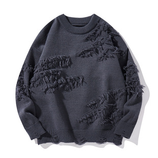 Crewneck Pullover Sweater Men's and Women's Couple's Hole Korean Tassel Sweater Design Sense Loose Lazy Style Knitted Sweater