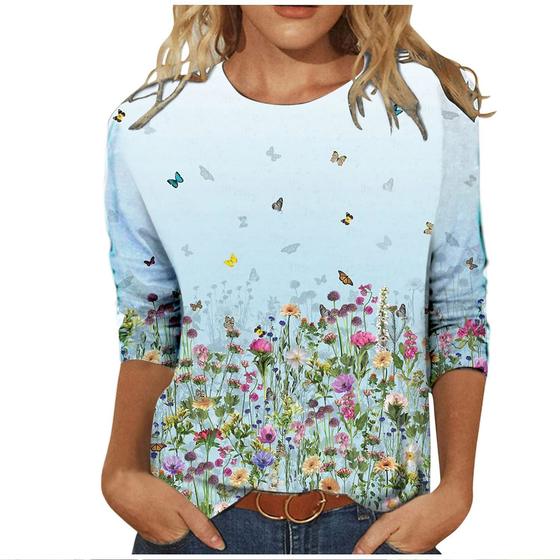 European and American Fashion Women's Seven-sleeve Round T-shirt plus size All-match T-shirt