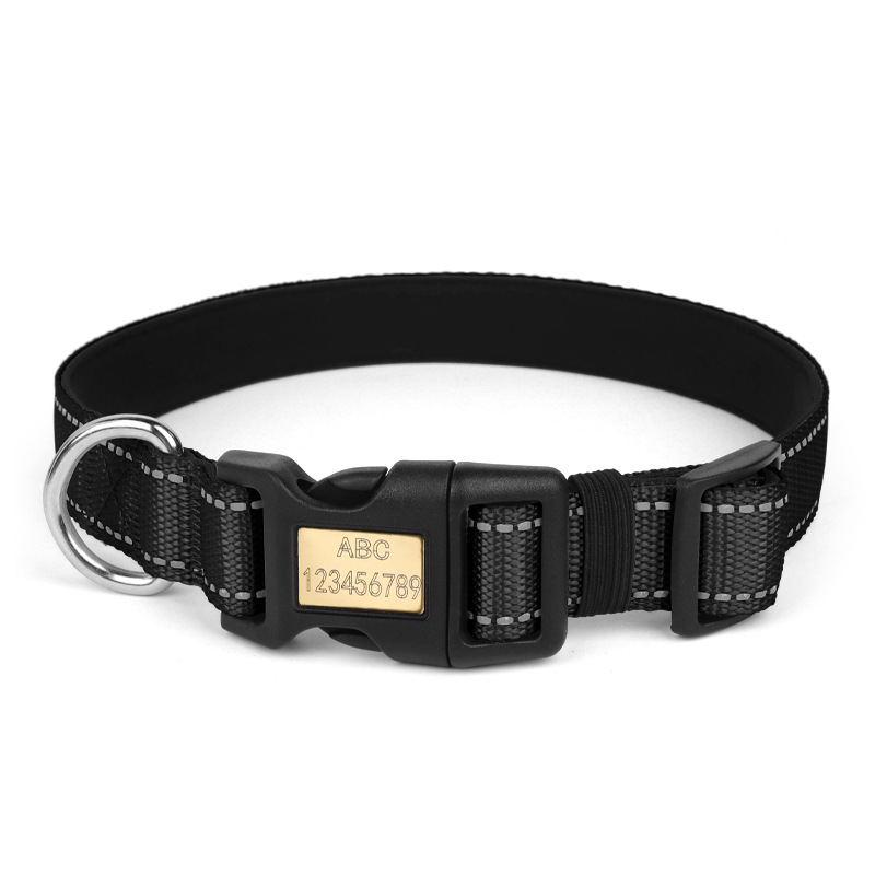 Collar de perro transfronterizo con inscripción anti-perdida de visión nocturna collar de perro reflectante para caminar con el perro collar de mascota anti-desprendimiento
