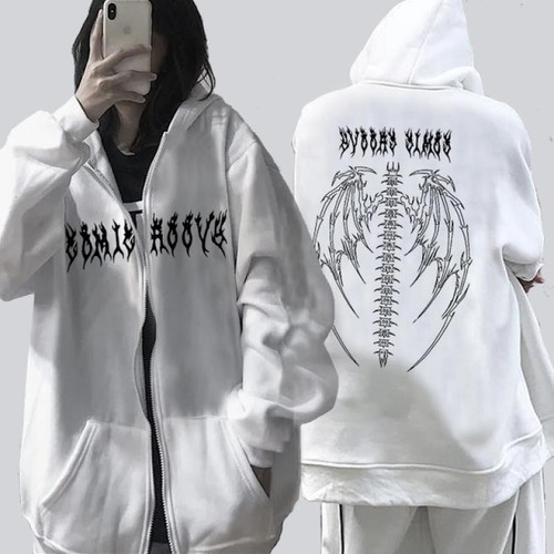 Hooded Sweatshirt with Zipper | Autumn/Winter European & American-Style Butterfly Design | Gothic-Inspired Sports Hoodie Coat