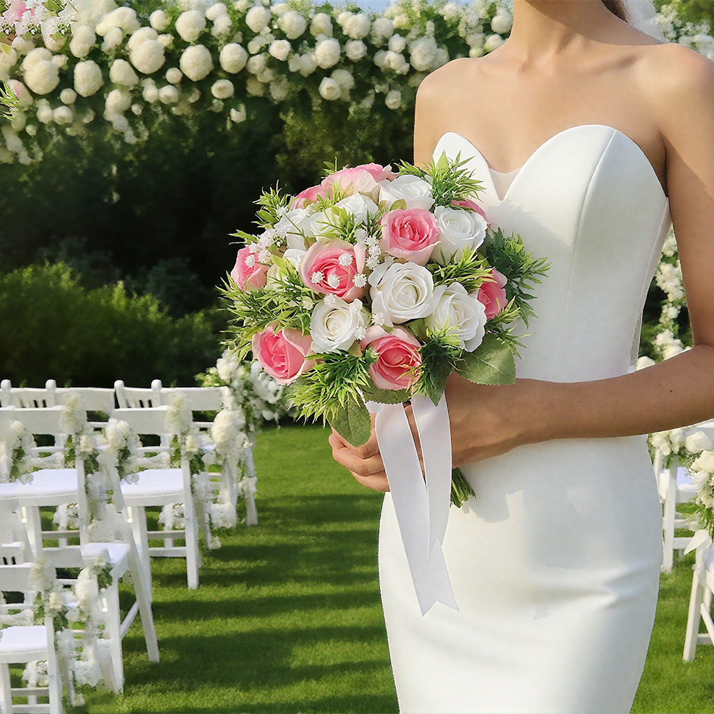 Novias en la mano flores de boda simulación de flores de rosas de estrella llena damas de honor fotos de boda props suministros de boda