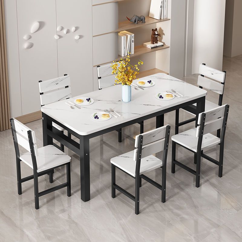 Household Dining Table and Chair Combination Set Small Apartment Dining Table Fast Food Restaurant 4-Person 6-Person Rectangular Dining Table