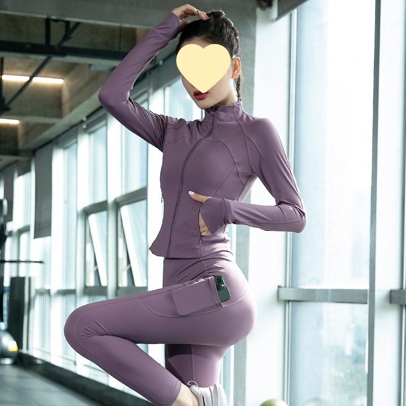 요가 의류 여성의 가을과 겨울 새로운 패션 아침 실행 빠른 건조 코트 긴 소매 전문 아침 실행 스포츠 피트니스 의류 세트