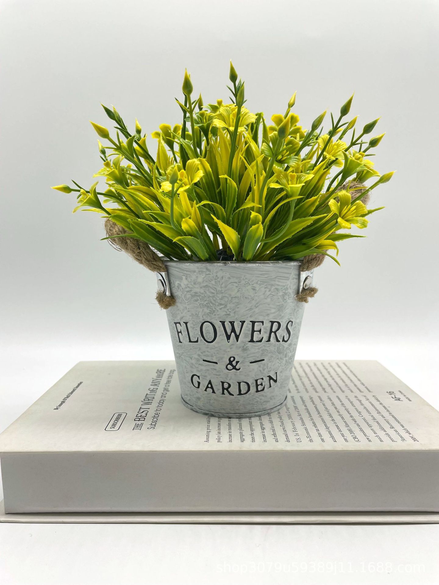 Simulación de plantas verdes, retro creativo, barril de hierro forjado nórdico, planta falsa, planta en maceta, decoración de oficina, bonsai decorativo de plástico