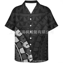 夏季新款跨境男骷髅头3D打印夏威夷开衫短袖翻领衬衫度假沙滩衬衫