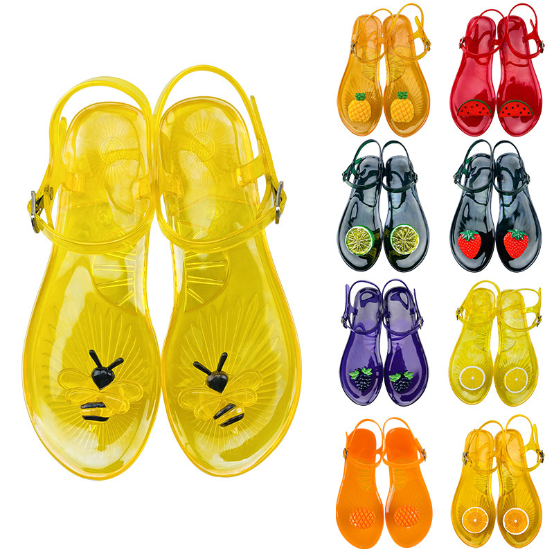 Temu Dropshipping Y2 Sandals Round Toe Foreign Trade New Jelly Sandals Women's Non-Slip Soft Sole Pvc Beach Sandals Lemon