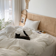 A类简约素色提花水洗棉四件套日式纯棉酒店被套民宿床单床上用品4