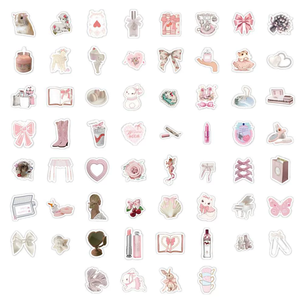  Sticker set coquette, 60 pieces, pink Korean ballet girl designs, waterproof for iPad & notebooks