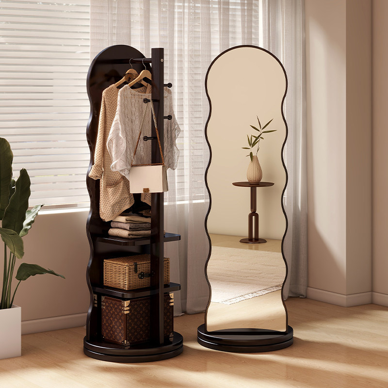 Wave Rotating Full-Body Mirror Floor Mirror Household Bedroom Fitting Large Mirror with Hanging Coat Rack Integrated Dressing Mirror