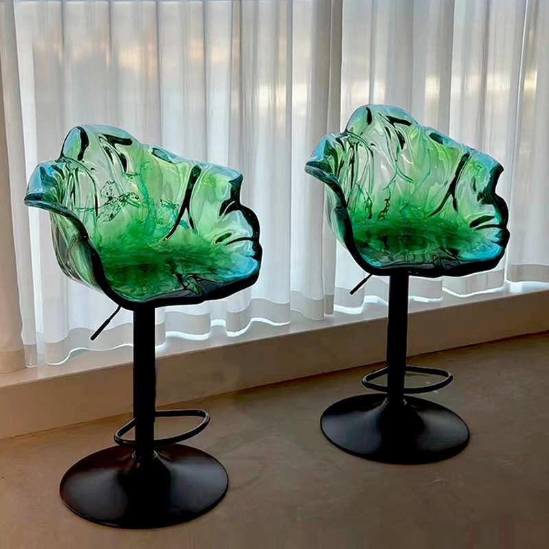 Abstract transparent resin petal chair, bar stool, rotating stool, indoor hotel living room soft furnishings, abstract sculpture ornament