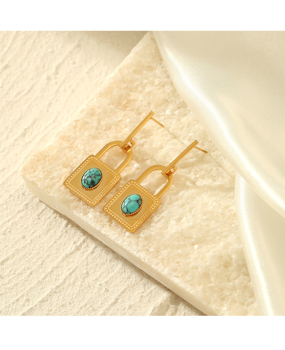 Fashion Lock Stainless Steel Plating Turquoise Drop Earrings 1 Pair display picture 1