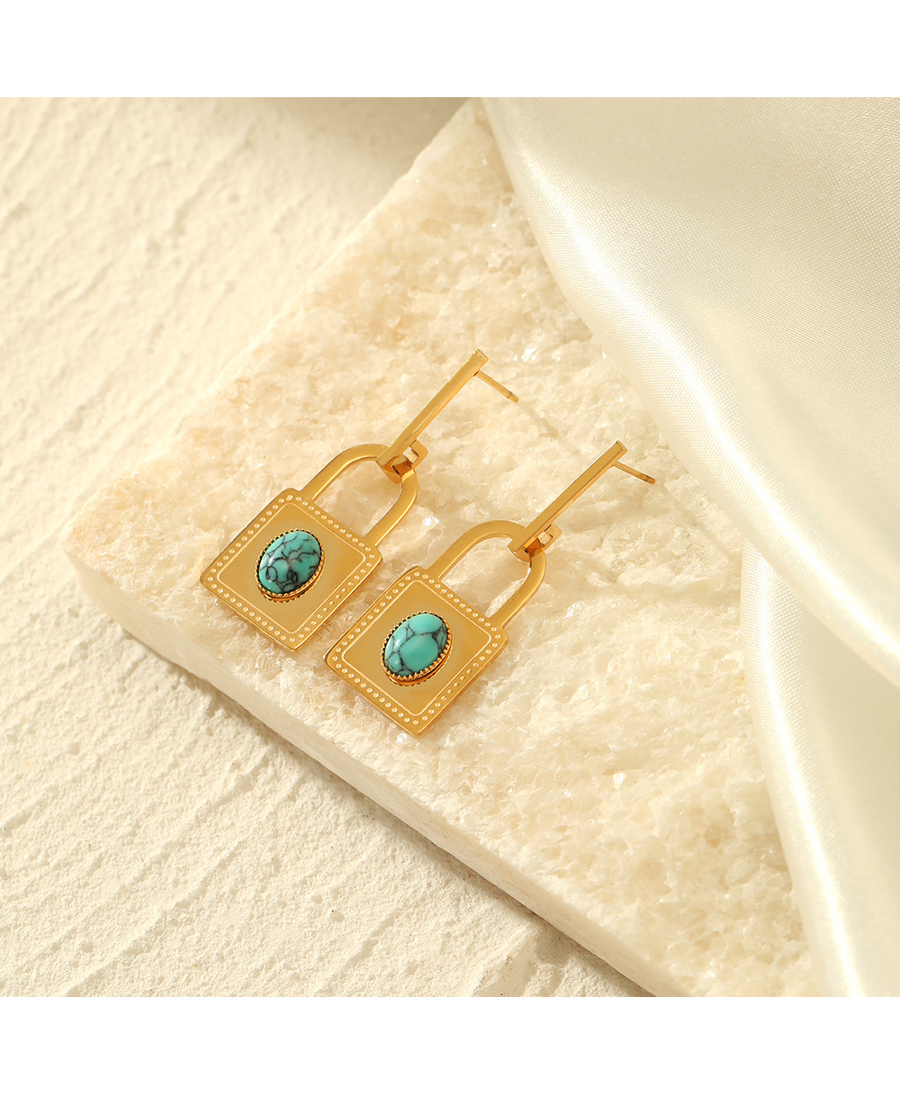Fashion Lock Stainless Steel Plating Turquoise Drop Earrings 1 Pair