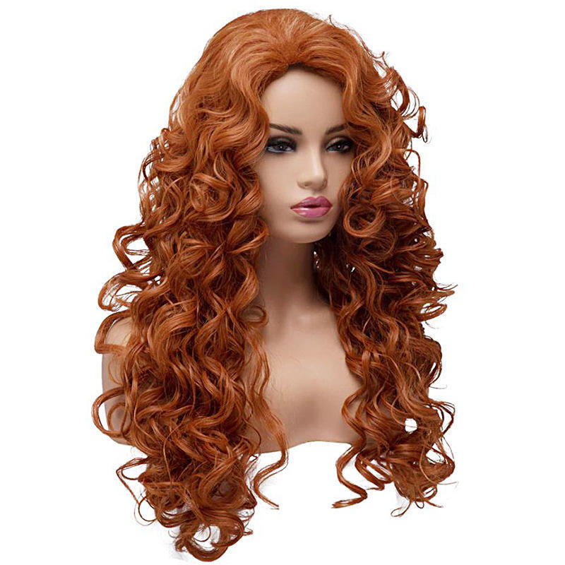 Factory Price New Model Lace Front 24inch Orange Curly Hair Natural High-Quality Synthetic Fiber Wig Heat-Resistant