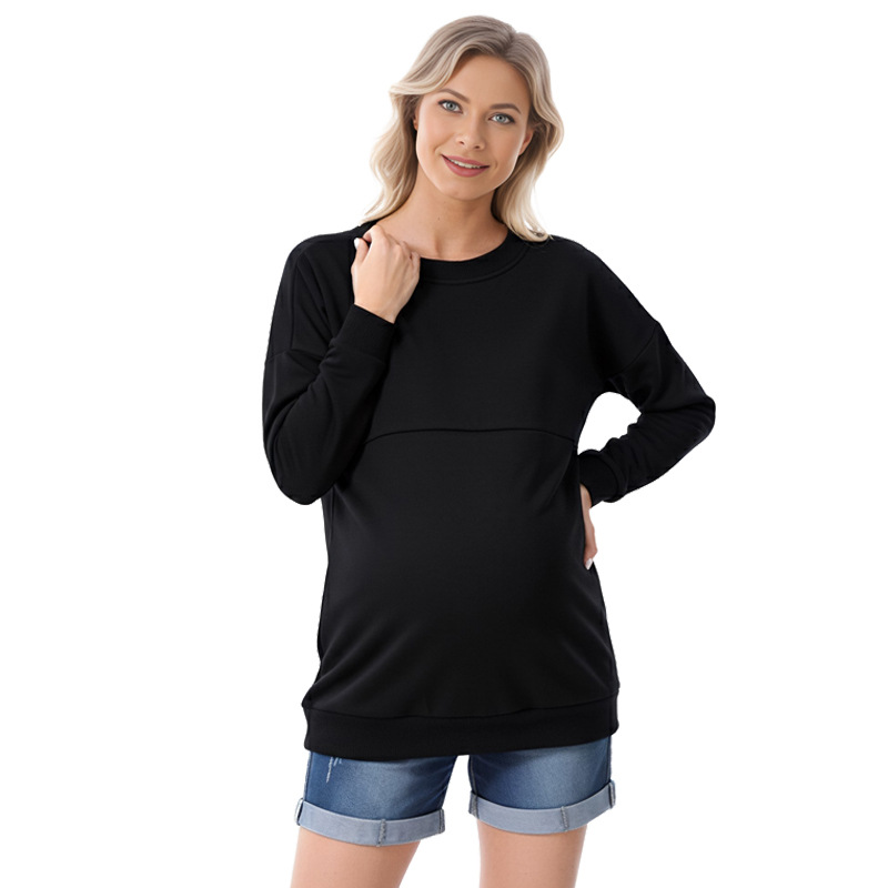 Maternity Fleece Sweatshirt Loose Fit Winter Pullover For Women_voghion.com