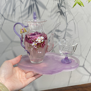 Jingzhe High Borosilicate Spring Blossom Purple Narcissus Pot Set One Pot One Cup Glass Tea Set One Person Drinking Set