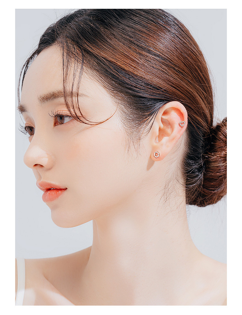 Plating Design 1 Pair 925 Sterling Silver Zircon Hexagon Round Heart Shape Ear Studs