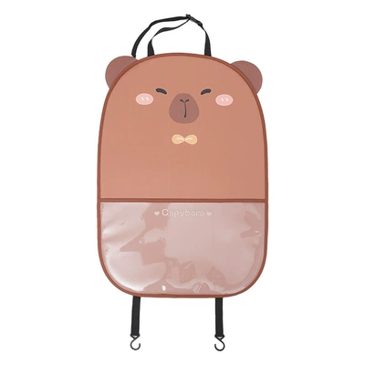 Car Seat Back Anti-Kick Pad Capibala Leather Wear-Resistant Car Anti-Kick Pad Cartoon Cute Car Anti-Dirty Pad (Chair back anti-kick pad) - kapibala-three-dimensional-anti-kick-pad-large-pocket