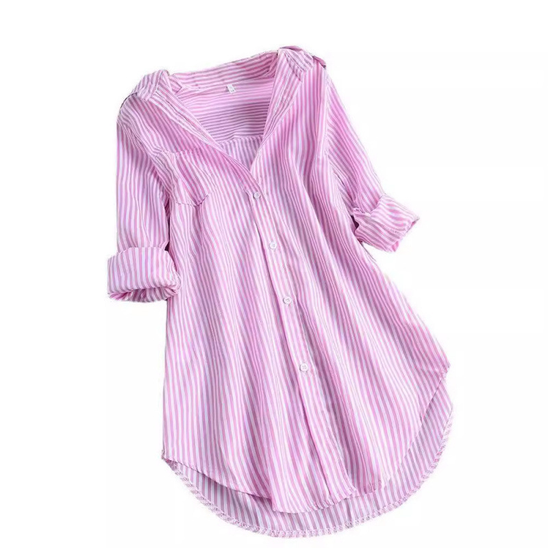 In-Stock European and American Cross-Border 2026 Spring/Summer Amazon Aliexpress Unique Striped Long-Sleeve Loose Shirt with Drop Collar
