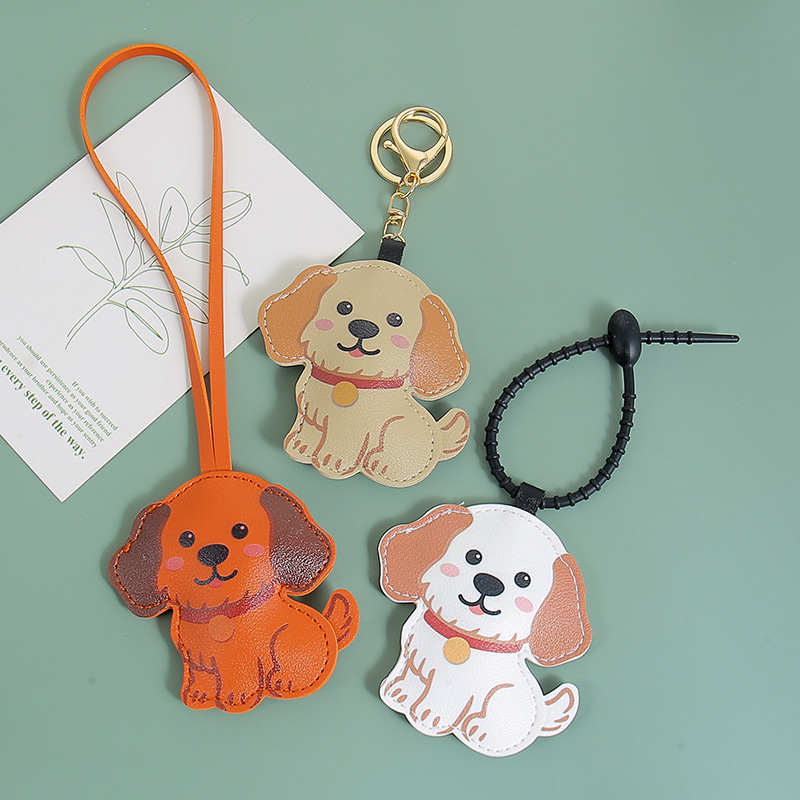 Cute Pu Leather Keychain Golden Retriever Puppy Pendant Student Ladies Bag Pendant Pet Shop Advertising Gift