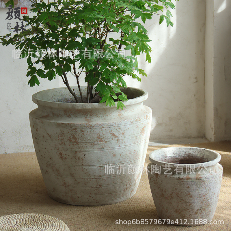 Retro jardín balcón plantación de árboles gran maceta de cemento de gran calibre maceta de flores centro comercial hotel decoración verde a gran escala