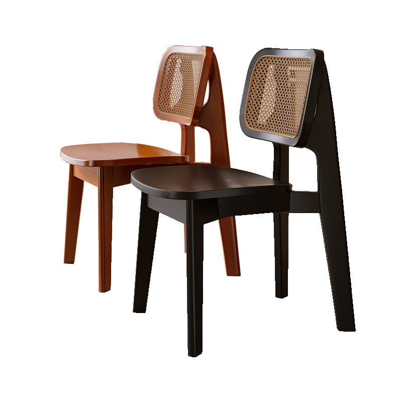 Silla de comedor de caña medieval mesa de té moderna casera silla de comedor silla retro diseño casual madera sólida negra