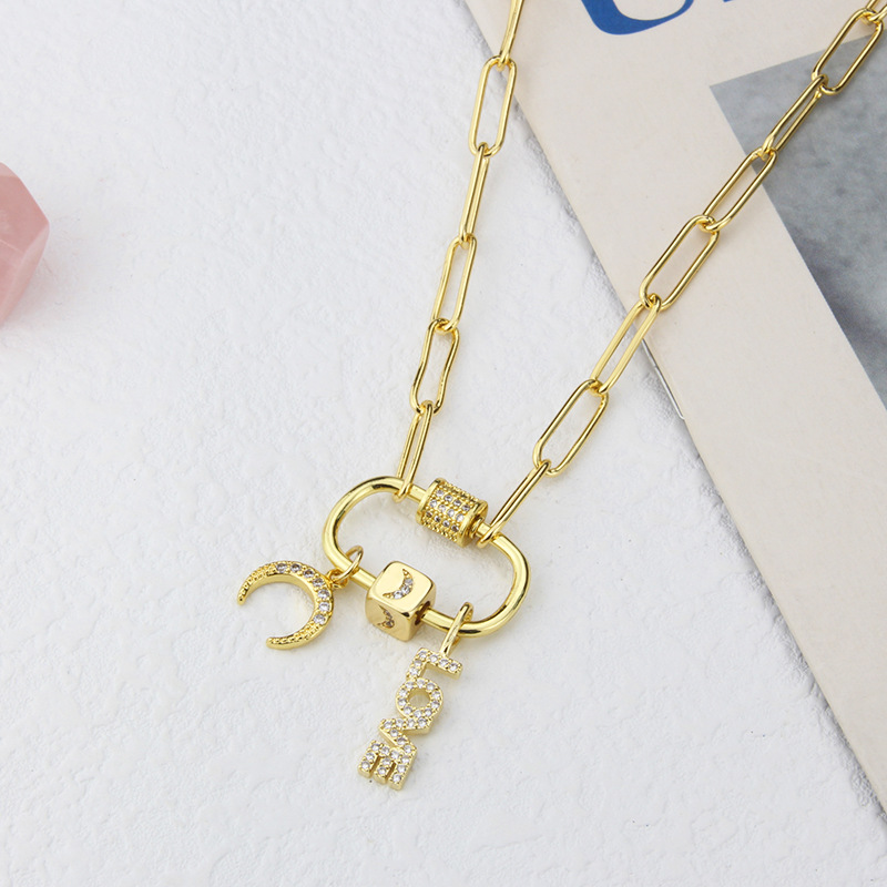 New hip-hop crescent copper gold-plated necklace