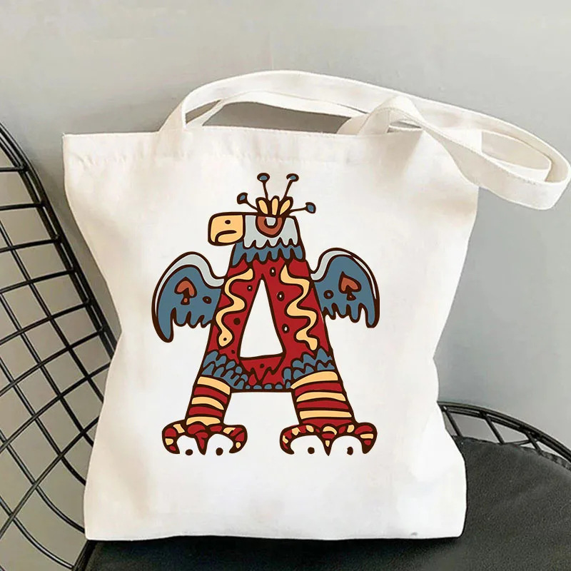 可爱的动植物字母印花卡哇伊帆布包原宿休闲帆布购物袋女式手提包