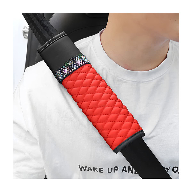 New Car Seat Belt Shoulder Cover Leather Diamond-Encrusted Rhinestone Four-Season Universal Protective Cover Cross-Border Hot Wholesale