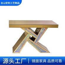 新款热卖现代简约茶镜玻璃闪闪发光仿碎钻玄关桌玄关台七色LED