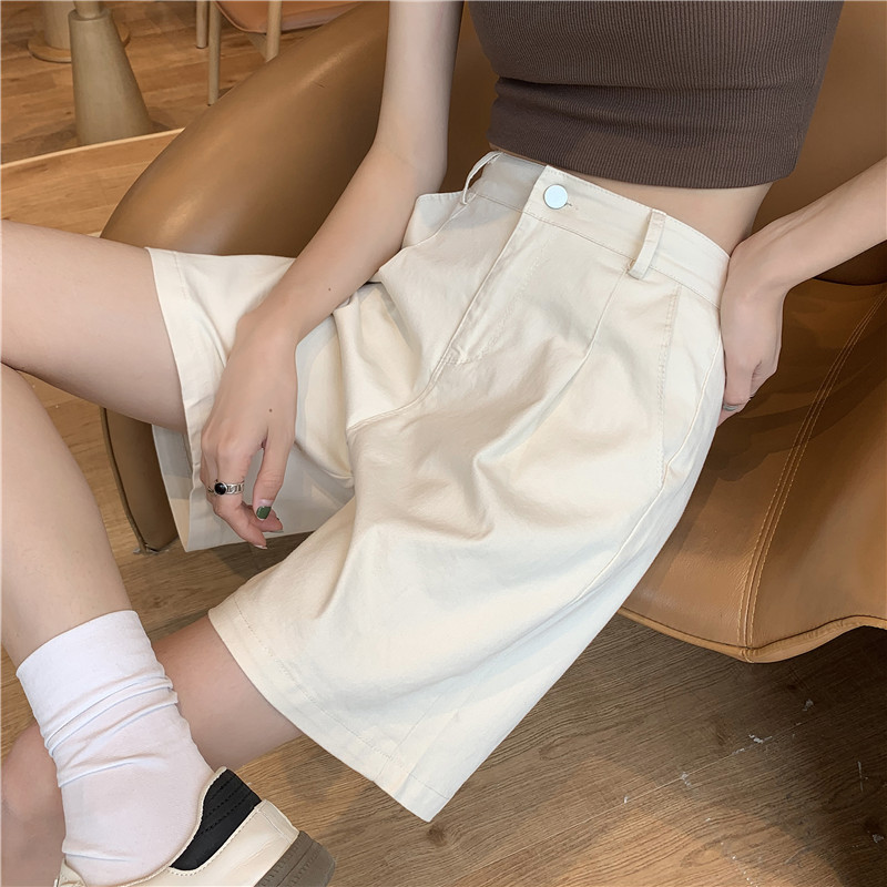 Workwear Shorts Women's Summer Thin High Waist Slim-fit Loose A- letter Straight Suit Casual Mid-length Pants Wide-leg Pants