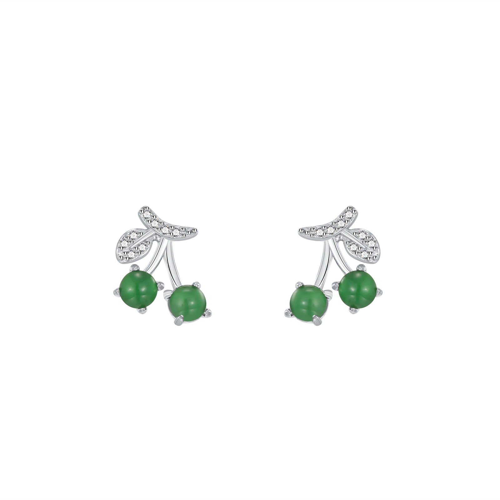 Pendientes de cereza frescos pequeños japoneses plata esterlina s925 material peligroso natural verde esmeralda lindo pequeño y exquisito pendientes mujeres
