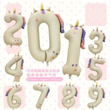 新款ins风40寸哑光独角兽数字铝膜气球宝宝周岁生日铝膜卡通数字