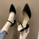 Square Heel Women's Shoes Spring and Autumn Shoes Students Korean Style Toe Single Shoes Fashionable Mid-Heel Pointed Toe Buckle High Heel Sandals Trendy