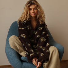 跨境摇粒绒花朵卫衣女欧美2025秋冬新款卫衣保暖套头卫衣绒衫女