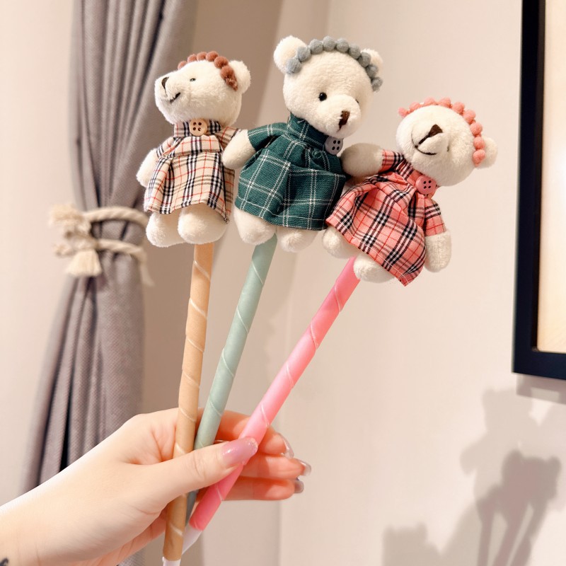 Korean Cute Plush Bear Ballpoint Pen Kindergarten Children Gift For Classmates Bouquet Pen Replaceable Refill