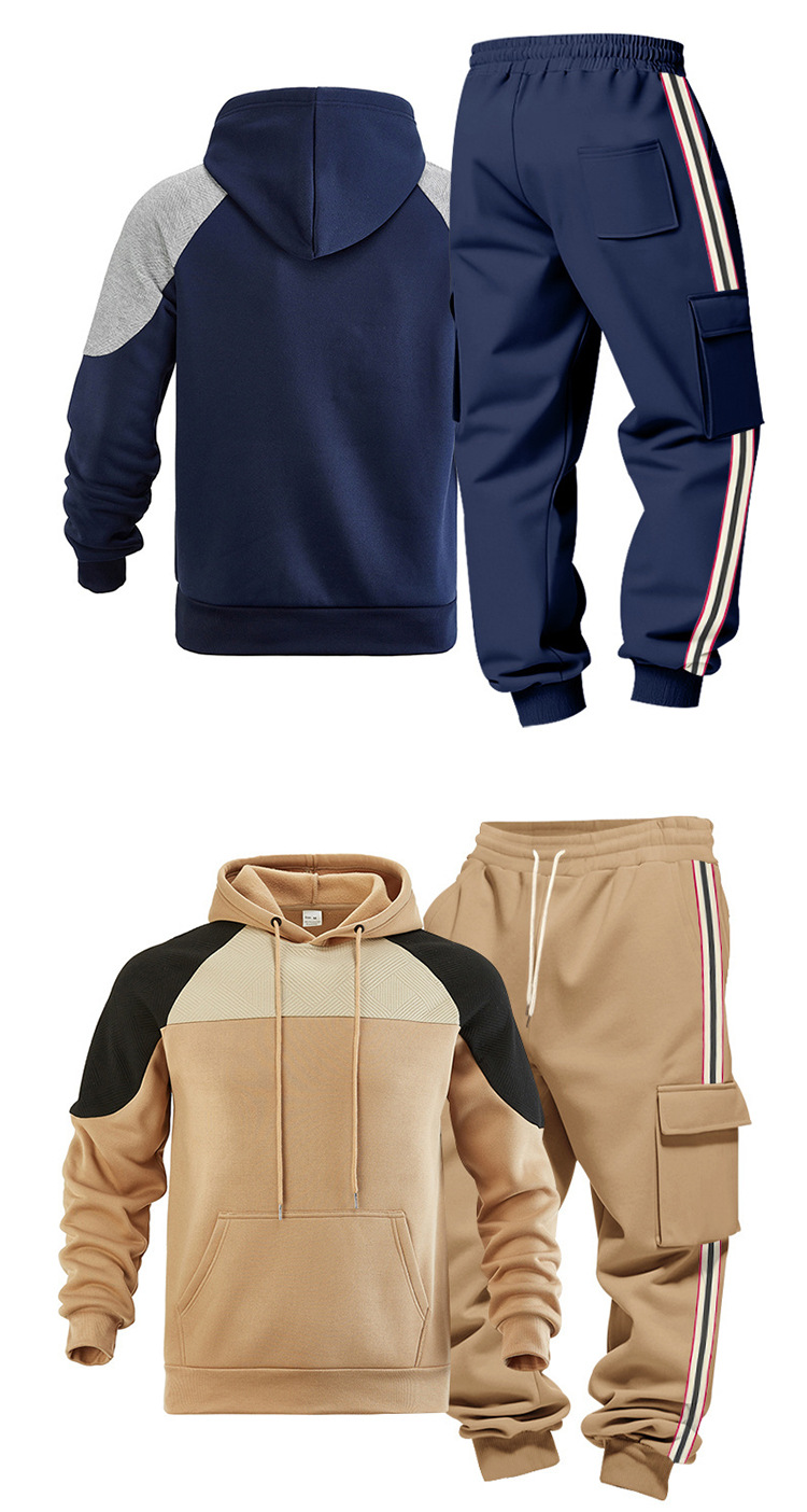 Men's Clothing Men's Heavyweight Casual Hooded Sweatshirt And Sweatpants Set Color Block Outdoor Commuter Style Loose Fit_viptrois.com
