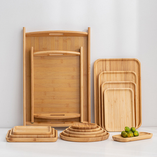Bamboo hotel tray household snack plate barbecue plate salad plate wooden tableware tea tray dining plate fruit plate