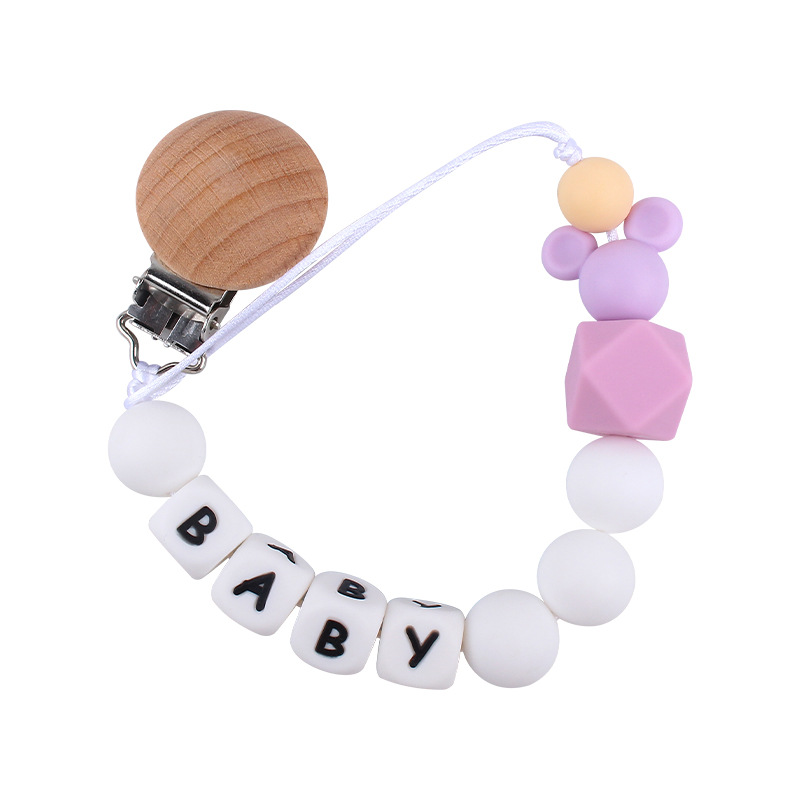 Amazon infantil Mickey chupete de silicona cadena bebé cambiable nombre molar calmante cadena anti-caída