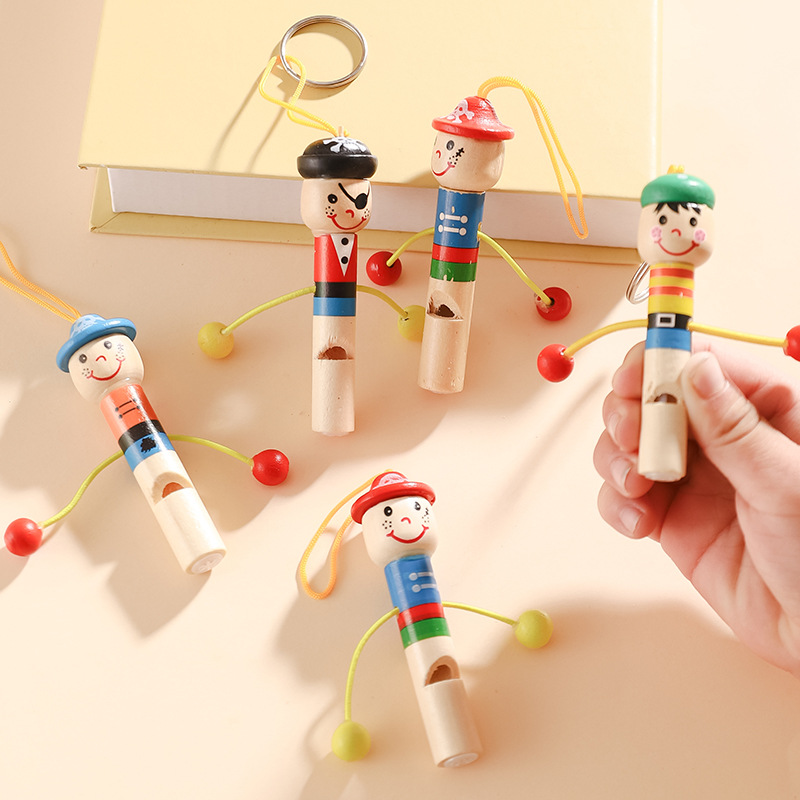 Pequeños piratas de dibujos animados de madera silbato juguetes creativos instrumentos de soplo bebés silbato pequeño regalo de jardín de infantes