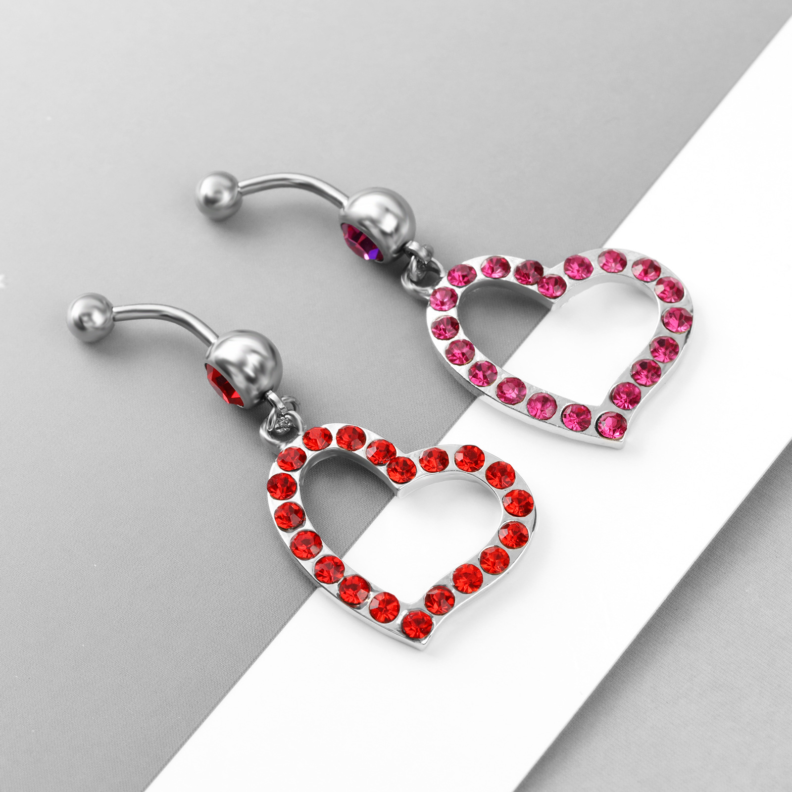 Piercing nombril acœur en acier inoxydable avec diamants_voghion.com