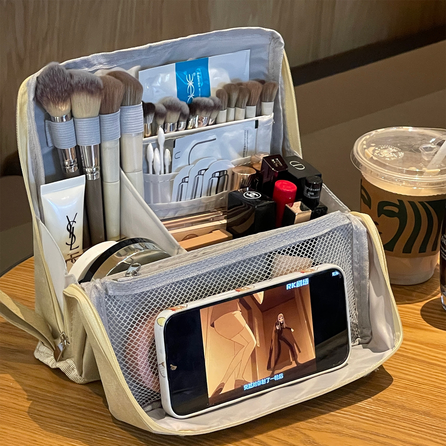 Bolsa de cosméticos tridimensional para mujer portátil de gran capacidad bolsa de almacenamiento de zona de cosméticos bolsa de lavado de viaje bolsa de cepillo de cosméticos