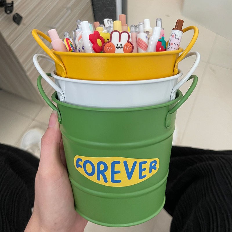 高颜值ins笔筒创意多功能网红可爱铁艺小桶桌面文具化妆刷收纳筒